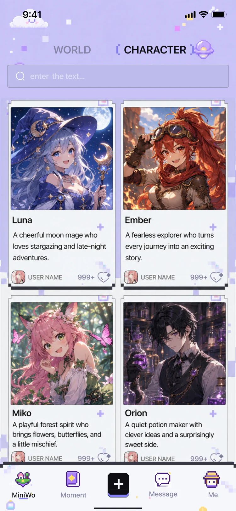 Miniwo character and NPC gallery