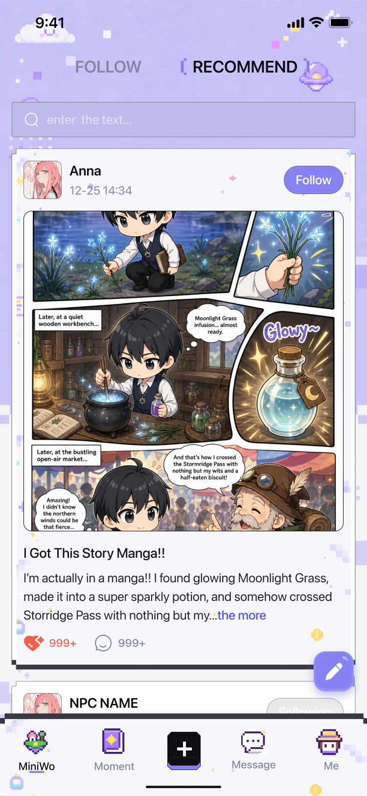 Miniwo Moment feed app screen