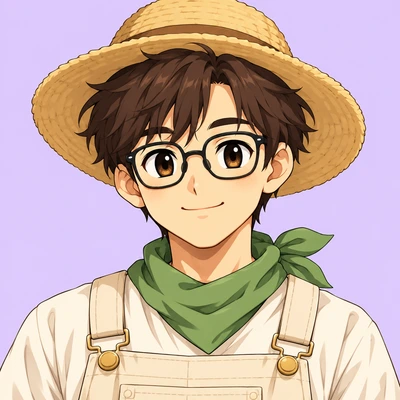 Example Anime Farmer With A Straw Hat And Glasses